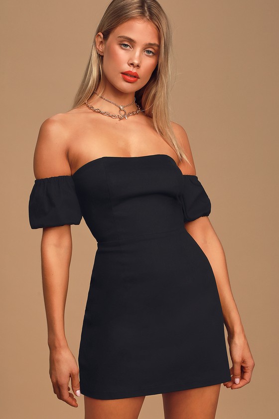 black off the shoulder mini dress
